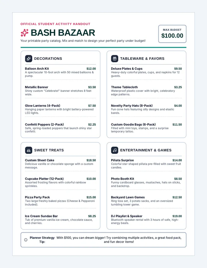 Bash Bazaar Catalog