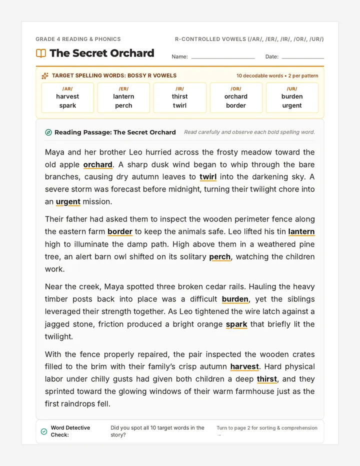 Secret Orchard Reading Passage