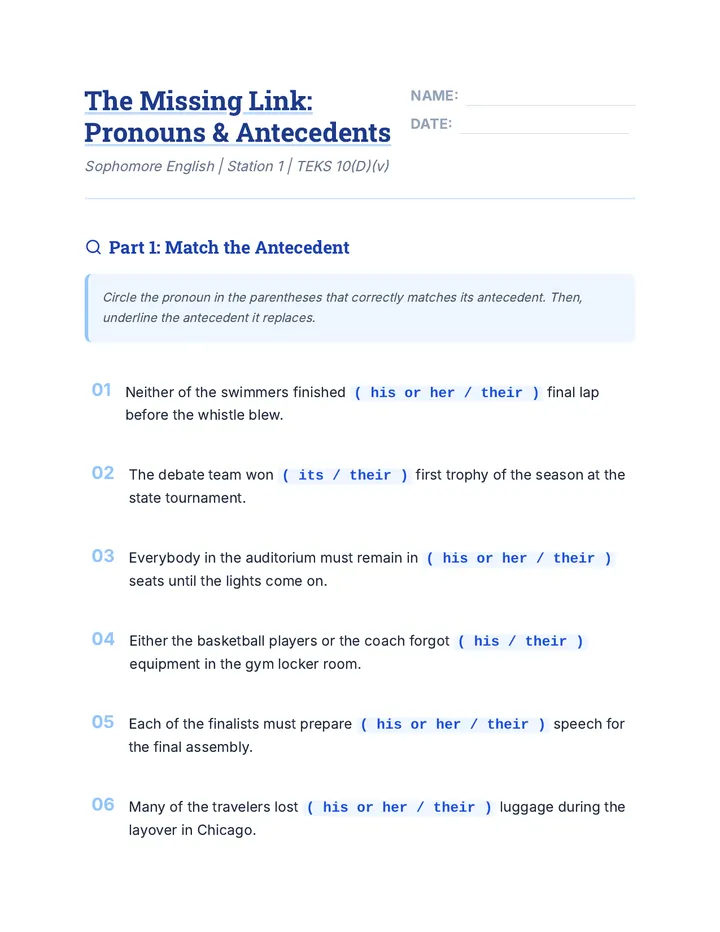 Pronoun Practice Worksheet