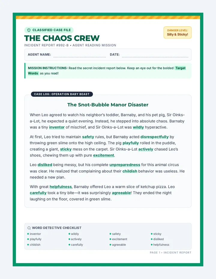 Chaos Crew Adventure Worksheet page 1