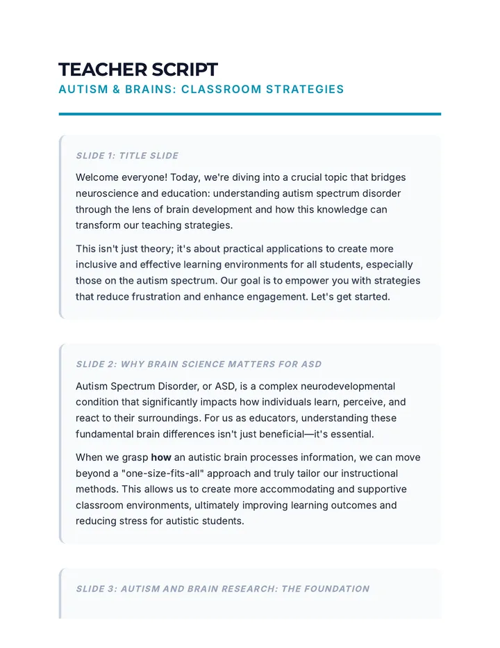 Autism Brains Teacher Script