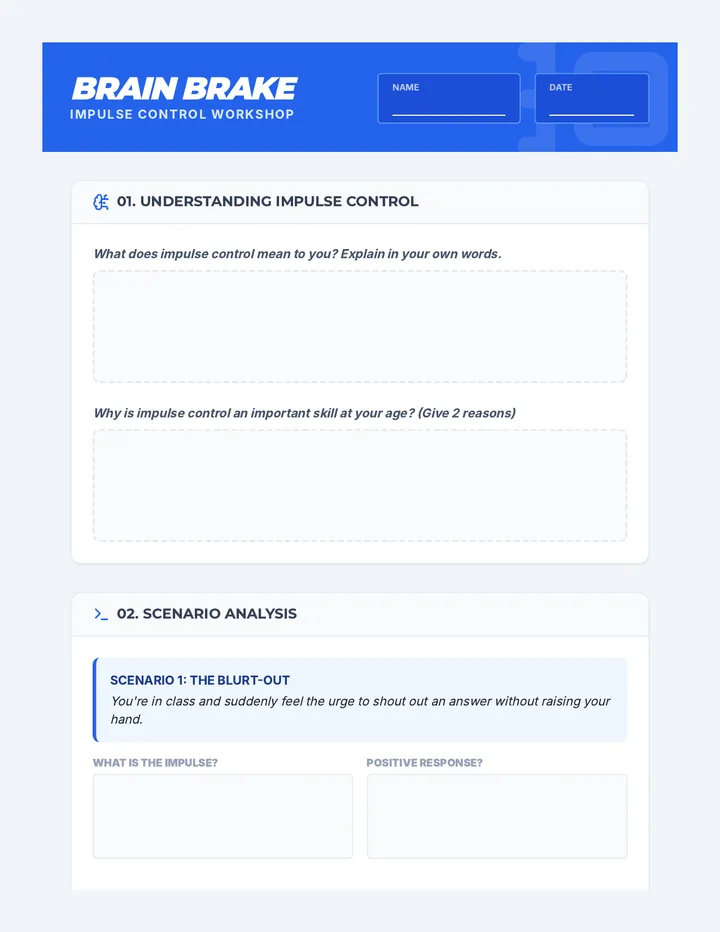 Brain Brake Worksheet