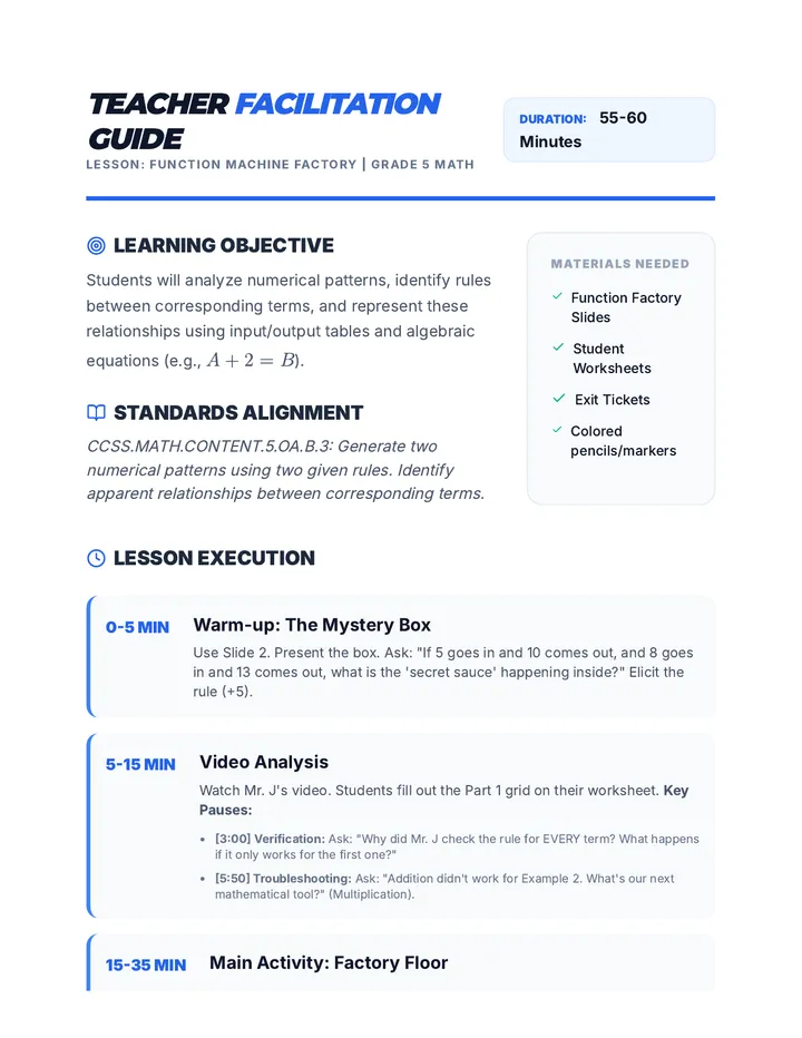 Function Factory Teacher Guide