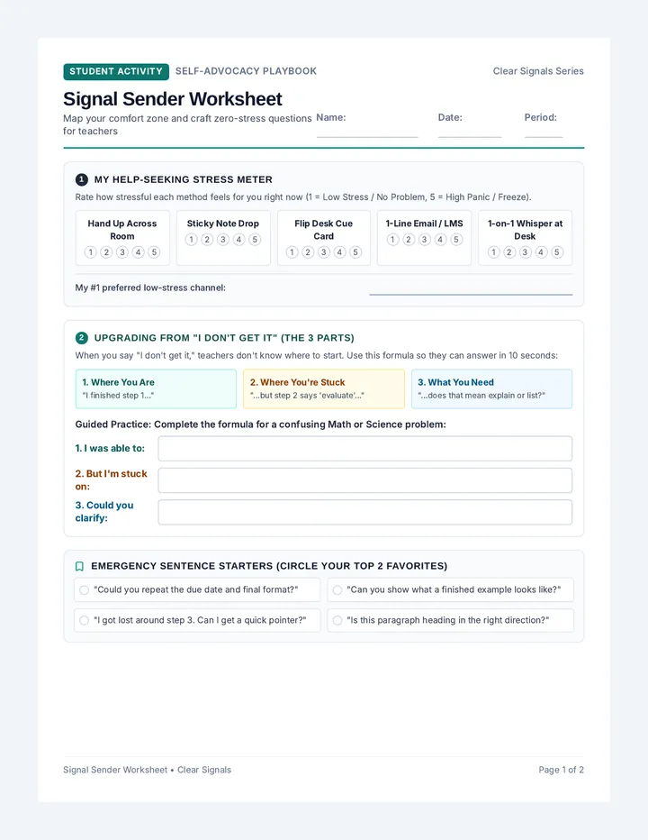 Signal Sender Worksheet