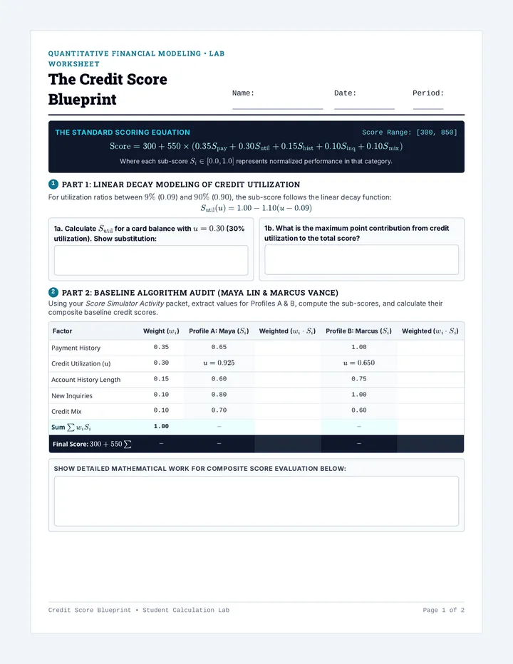 Credit Mechanics Worksheet