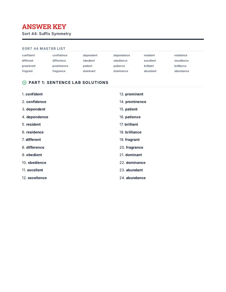 Suffix Symmetry Answer Key