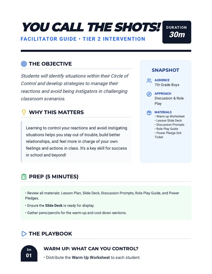 You Call The Shots Teacher Guide