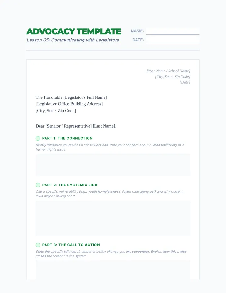 Legislative Advocacy Template