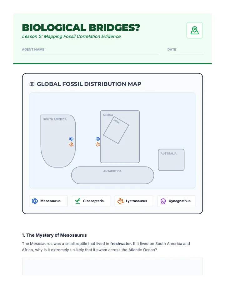 Fossil Mapping Worksheet