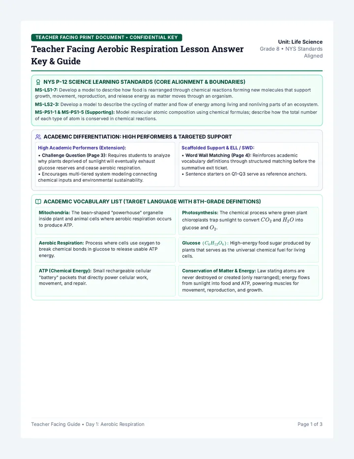 Aerobic Respiration Teacher Key