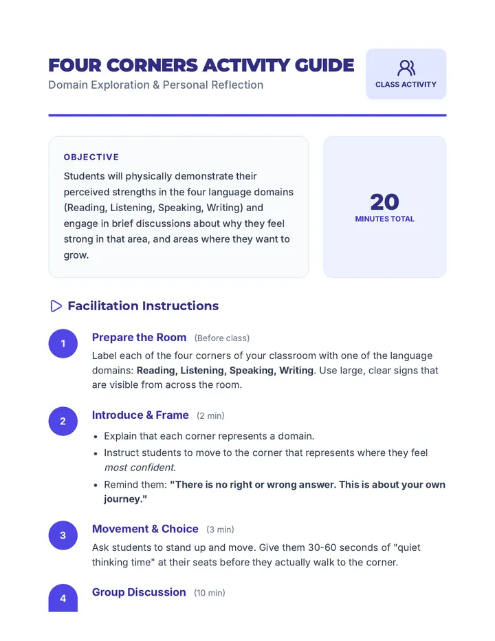 Four Corners Activity Guide