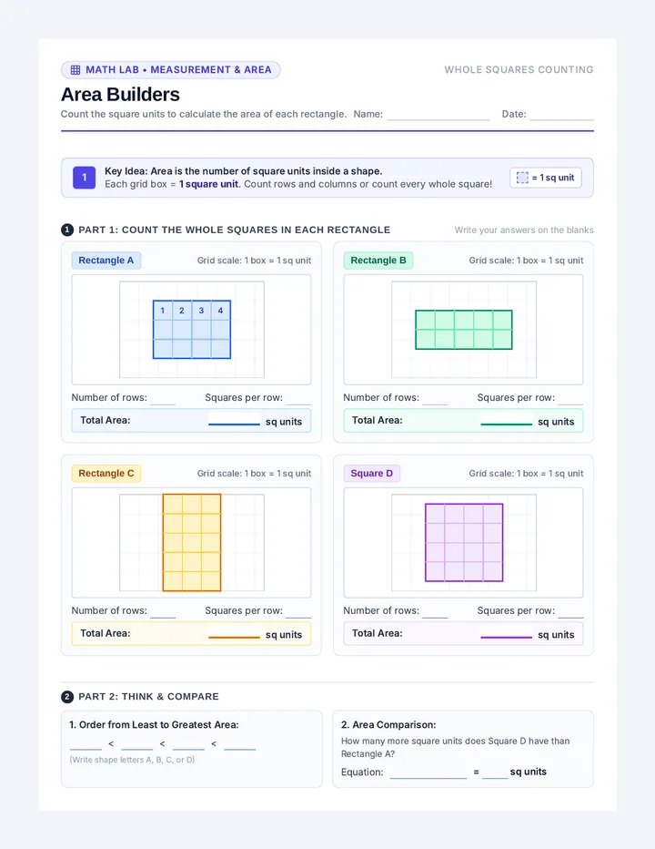 Area Builders Worksheet