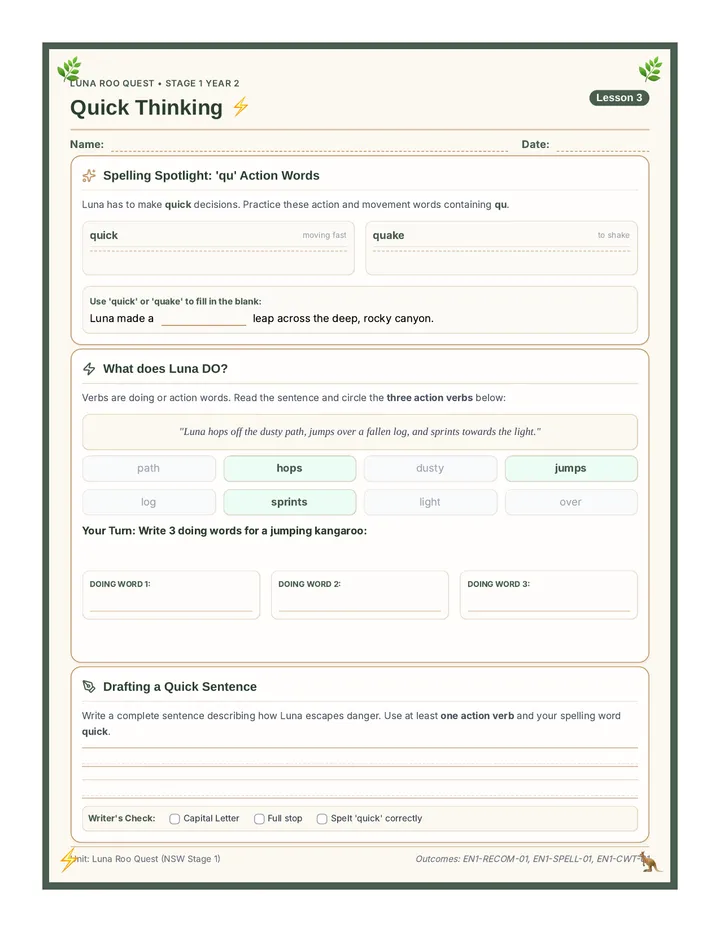 Quick Thinking Worksheet