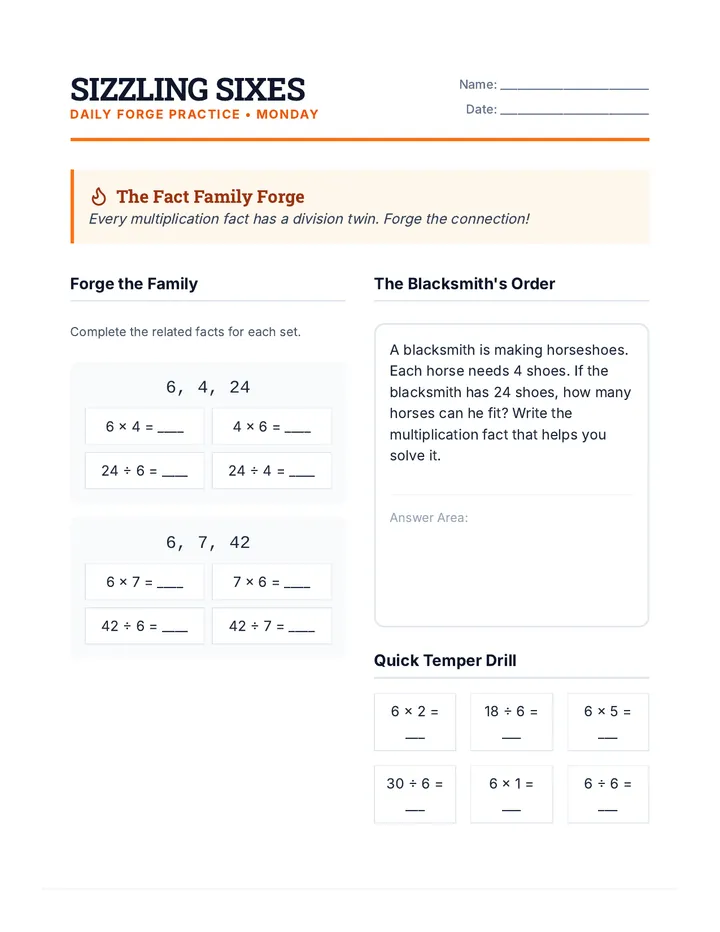 Sixes Daily Practice Worksheet