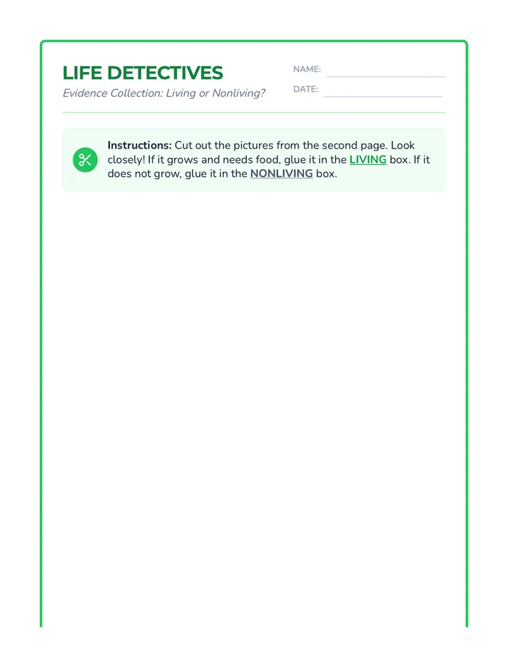 Living Sort Worksheet