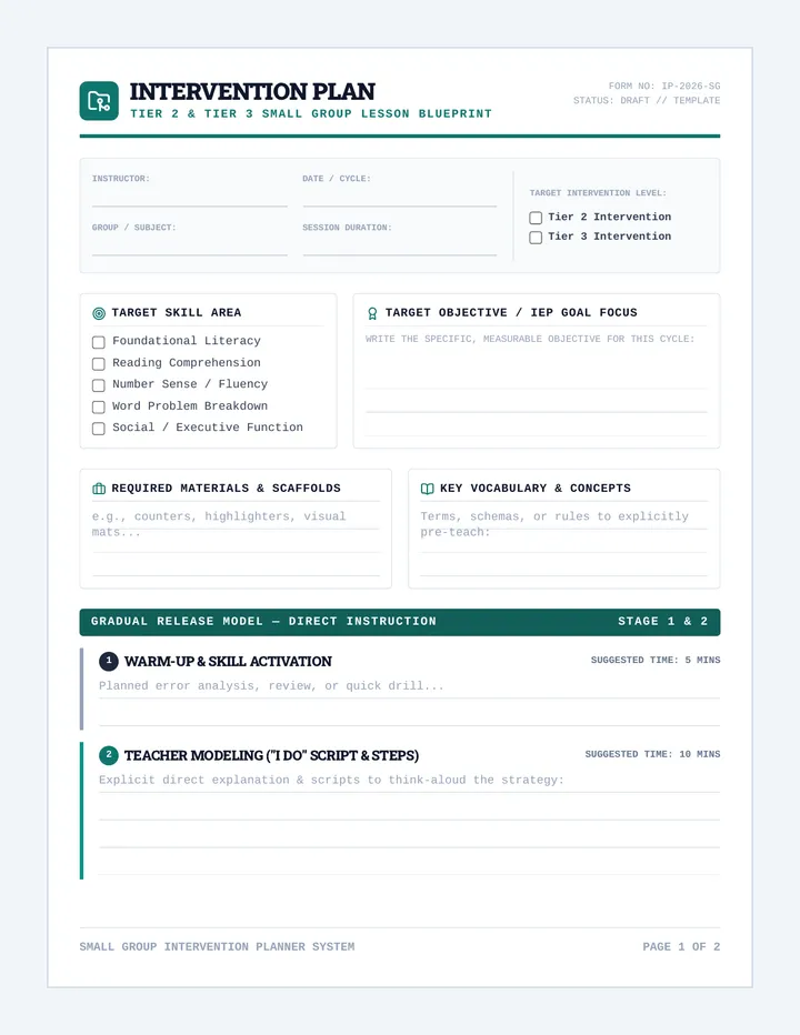Intervention Lesson Plan Template