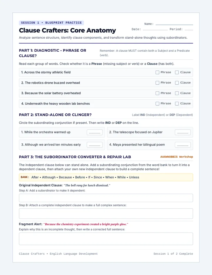 Clause Crafters Worksheet