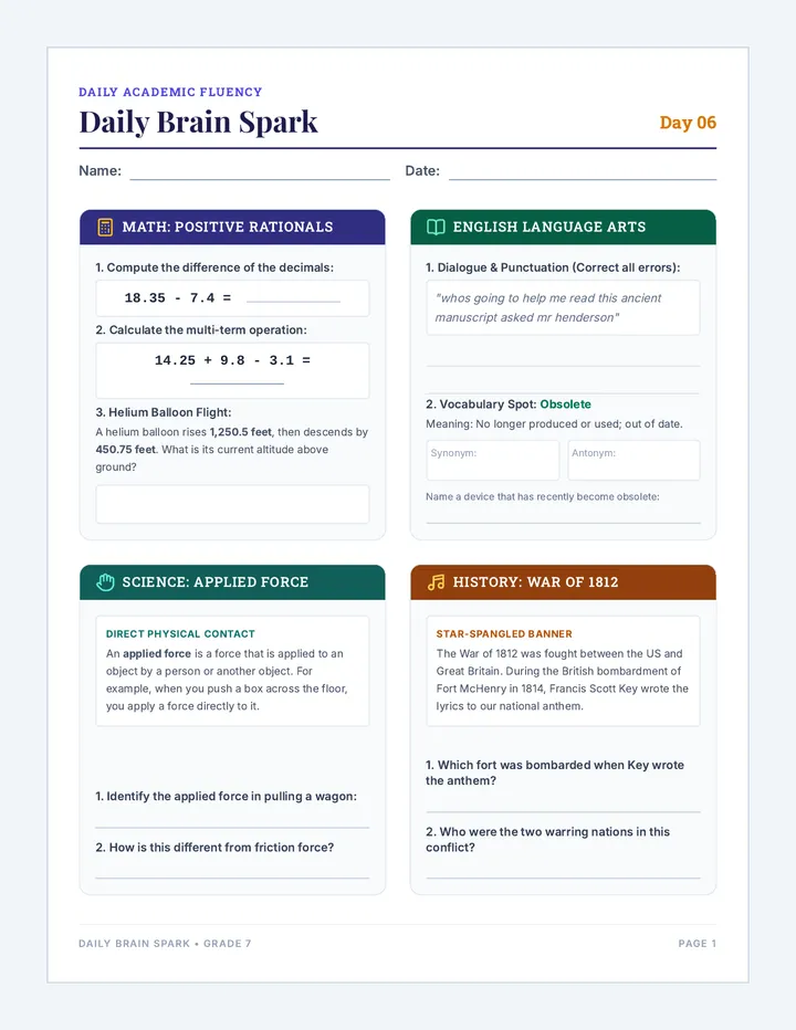 Day Six Spark Worksheet