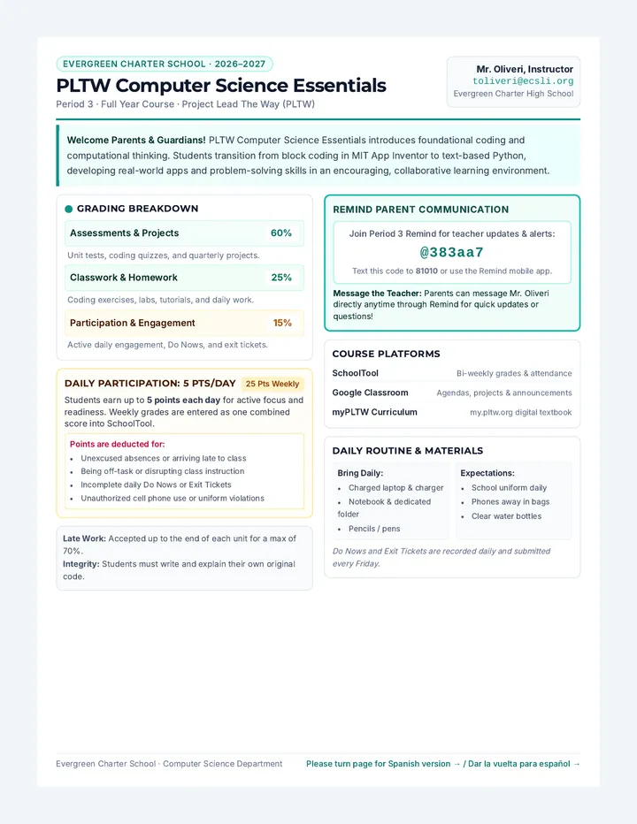 PLTW Essentials Overview Handout