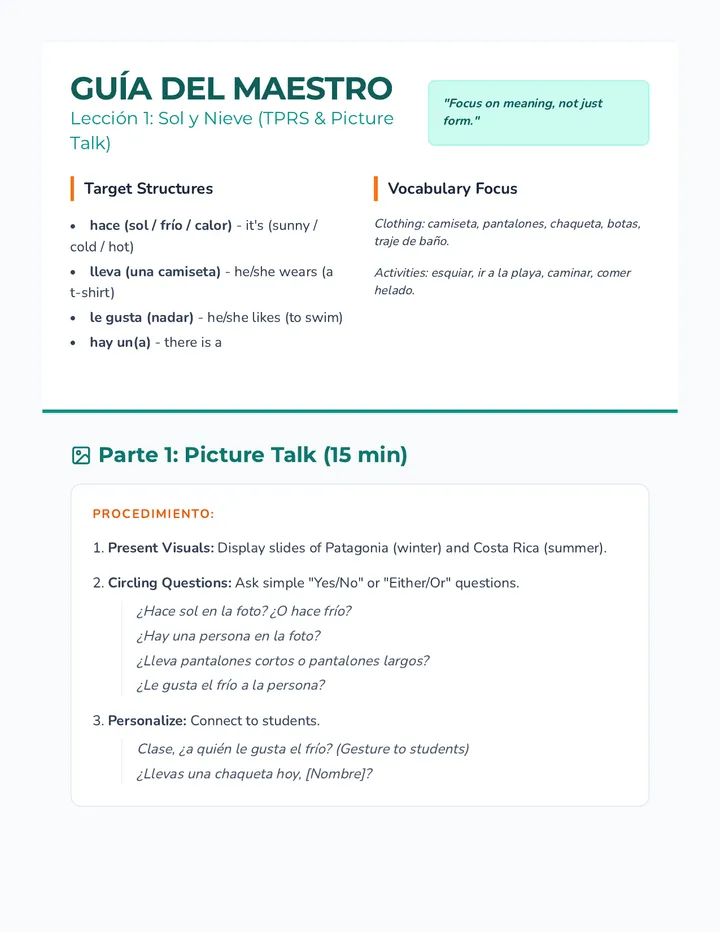 Guia Maestro Leccion 1 Teacher Guide