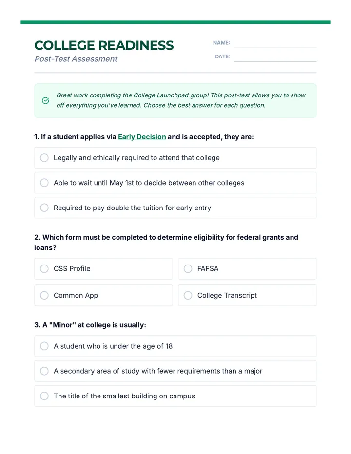 College Readiness Post-Test