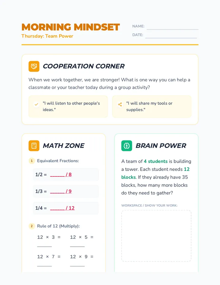 Thursday Month 3 Week 1 Worksheet