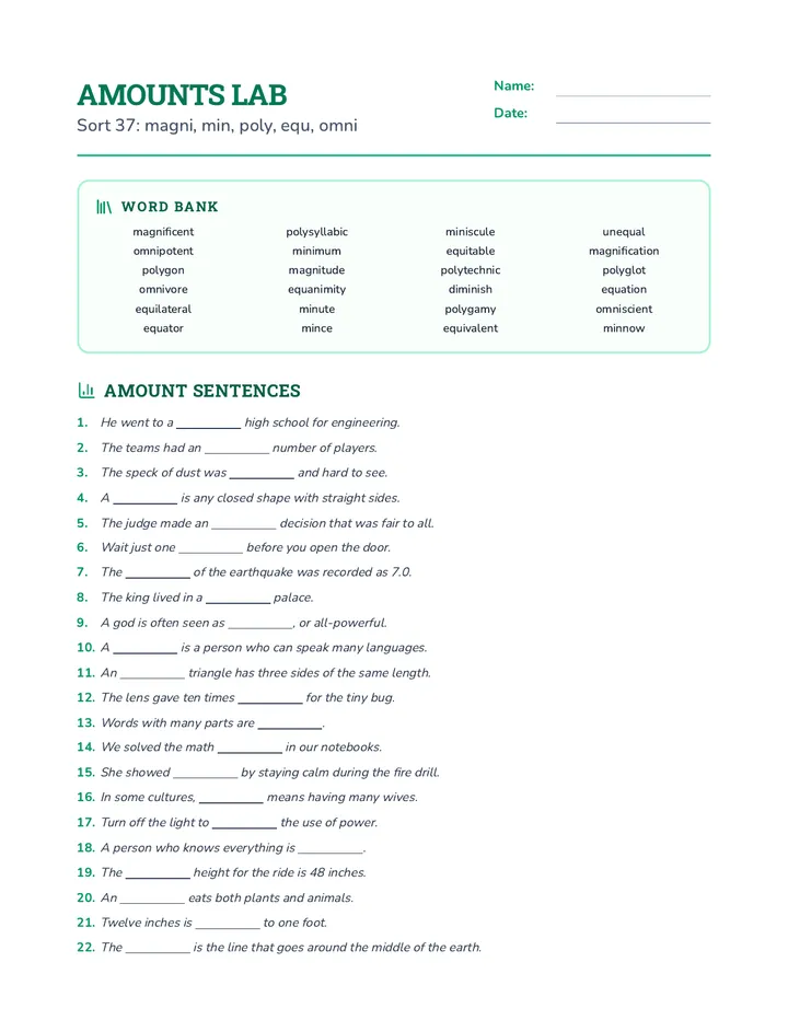 Sort 37 Word Lab Worksheet