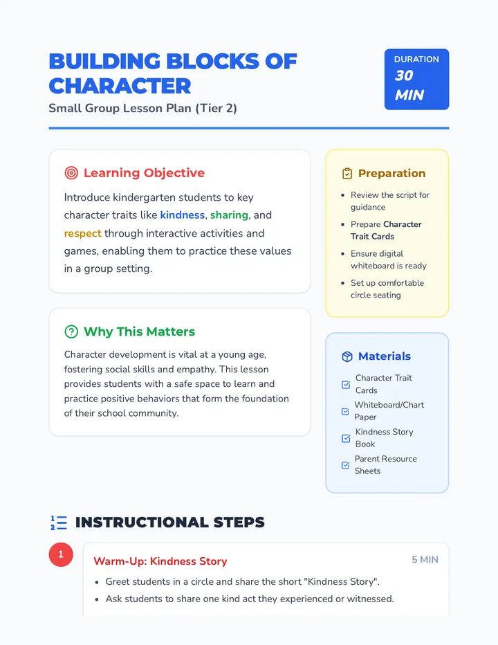 Character Building Lesson Plan