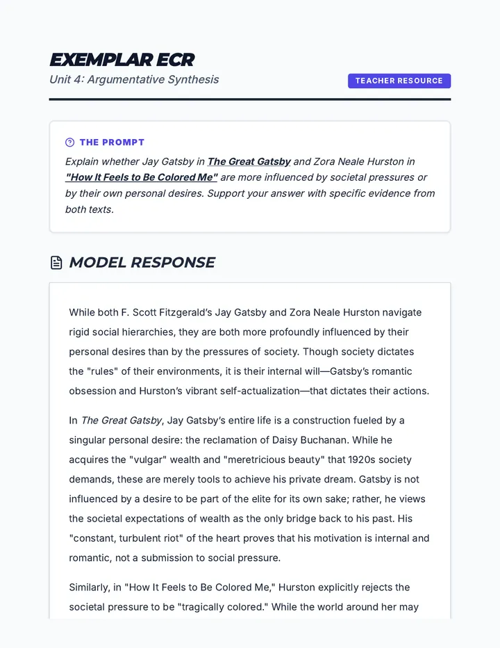 Gatsby Hurston Exemplar ECR Material