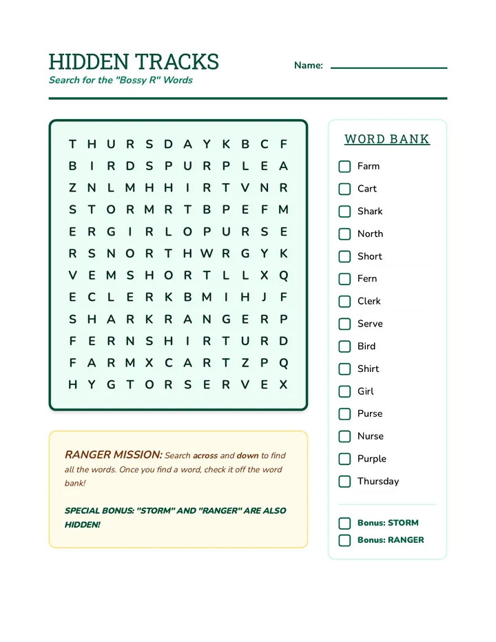 Hidden Tracks Word Search