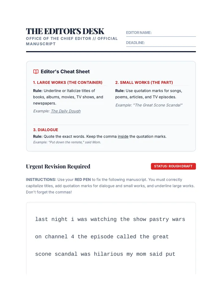 The Editors Desk Worksheet