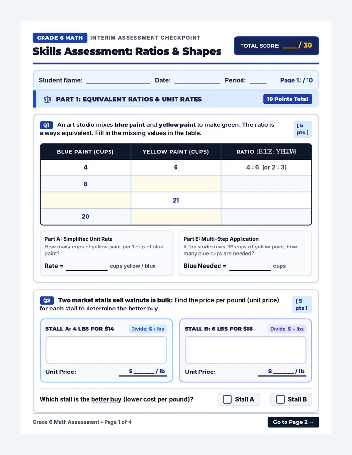 Geometry Ratio Assessment Worksheet