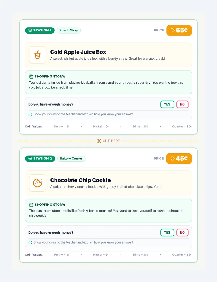 Classroom Shop Scenario Cards