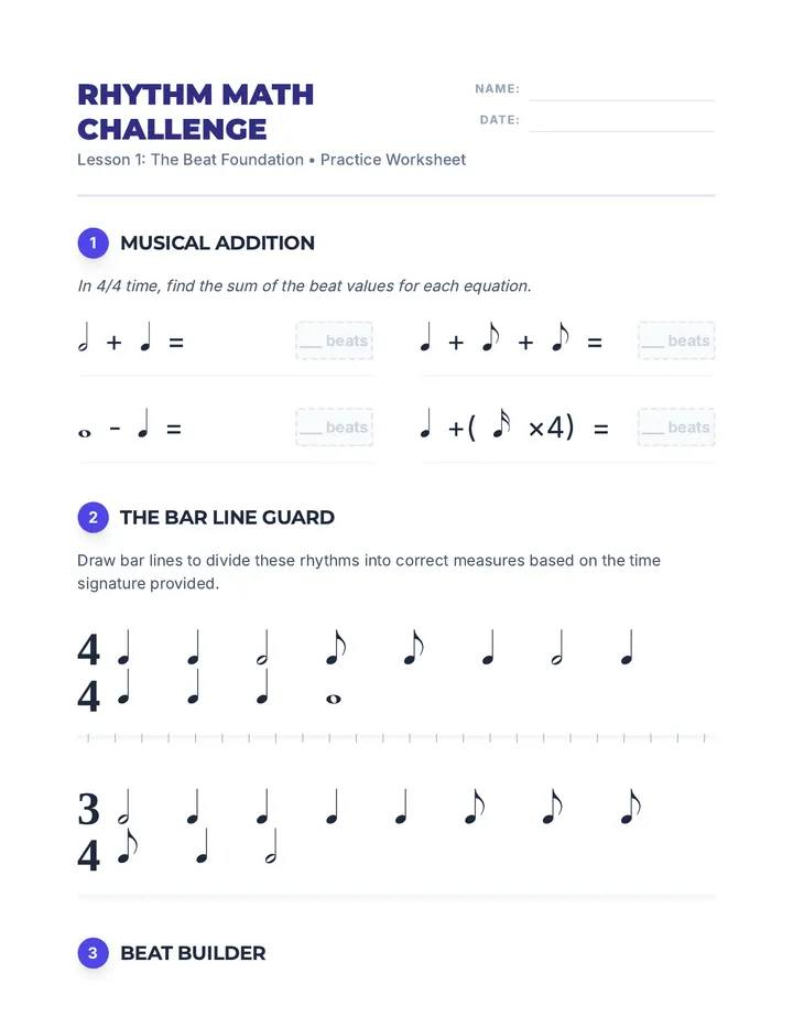 Rhythm Math Challenge Worksheet