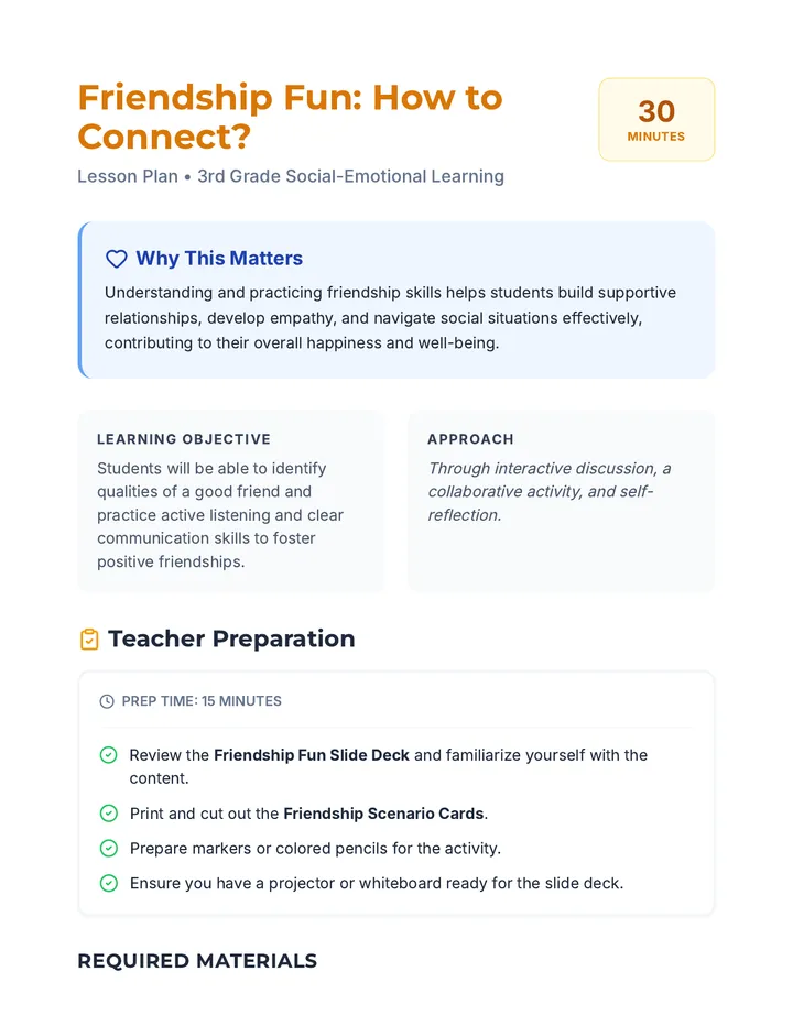 Friendship Fun Lesson Plan