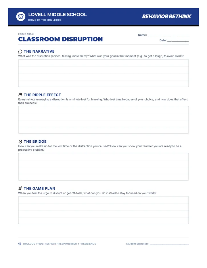 Classroom Disruption Rethink Sheet