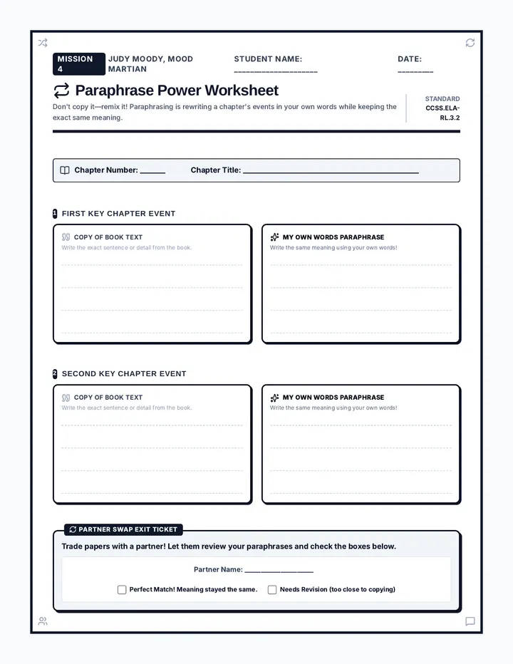 Paraphrase Power Worksheet