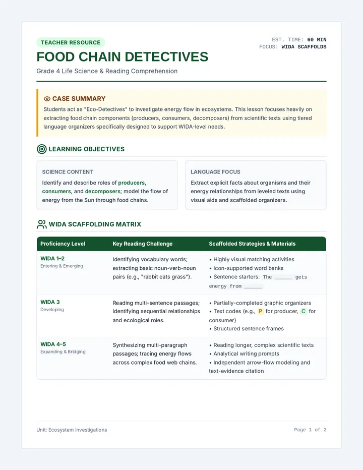 Food Chain Detectives Lesson Plan