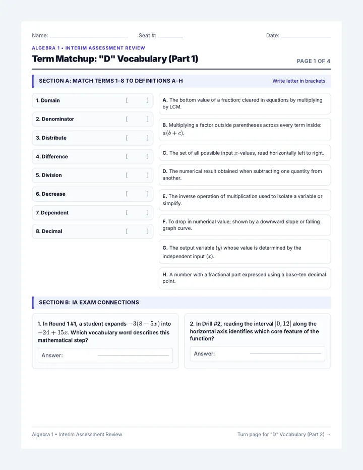 Term Matchup Worksheet
