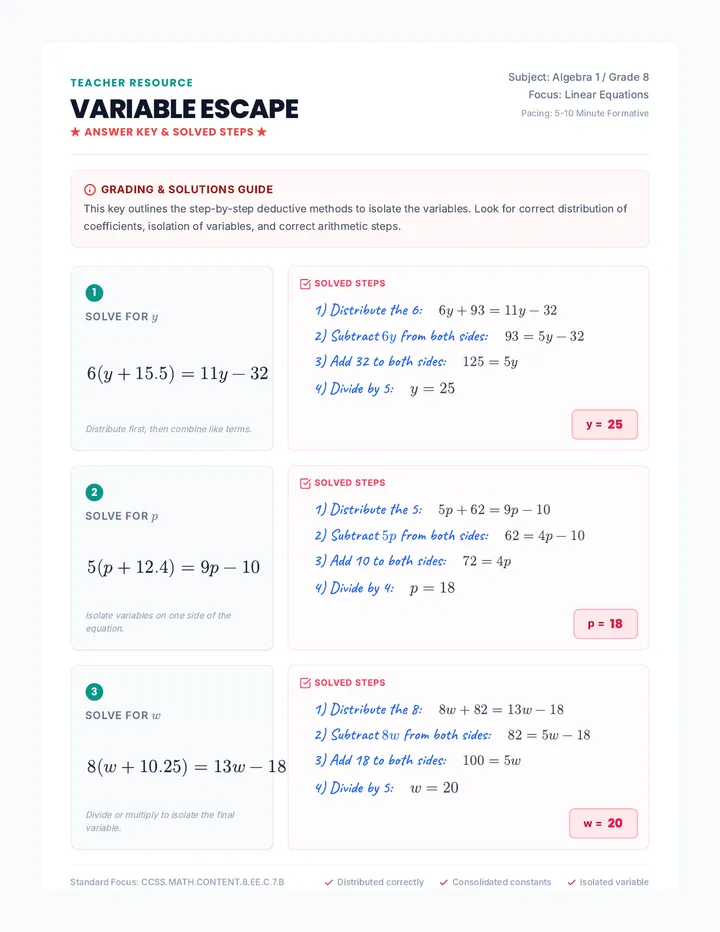 Variable Escape Answer Key