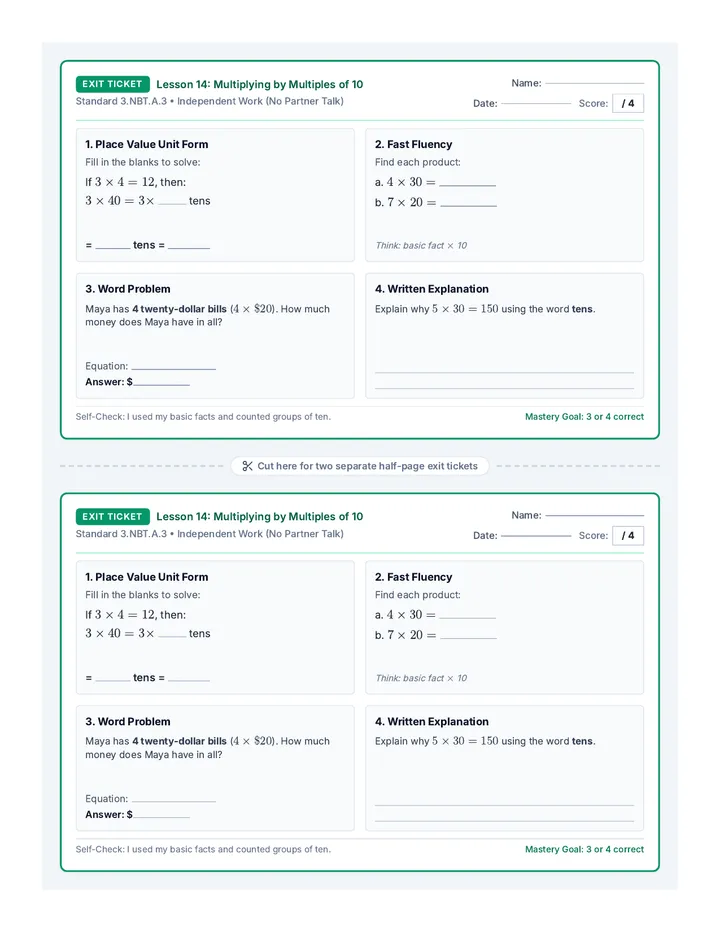 Tens Launch Exit Ticket