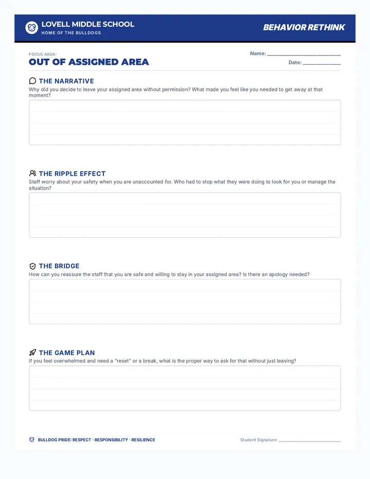 Out of Area Rethink Sheet