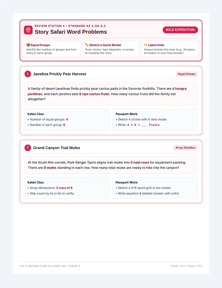 Story Safari Task Cards