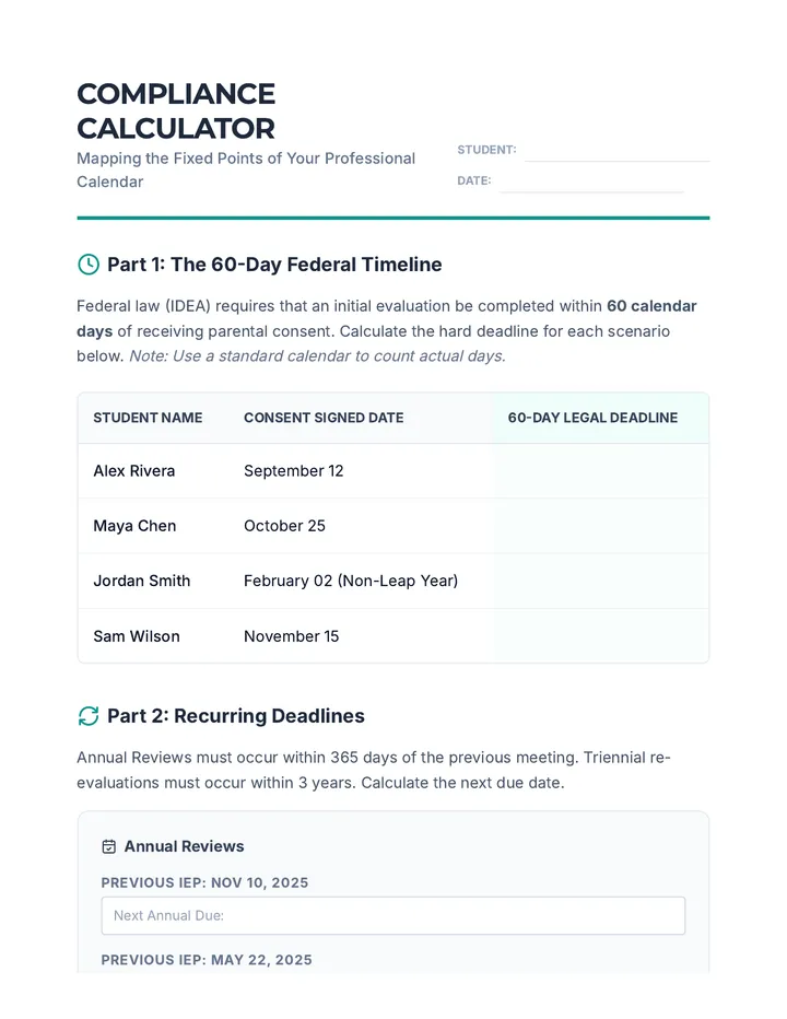 Compliance Calculator Worksheet