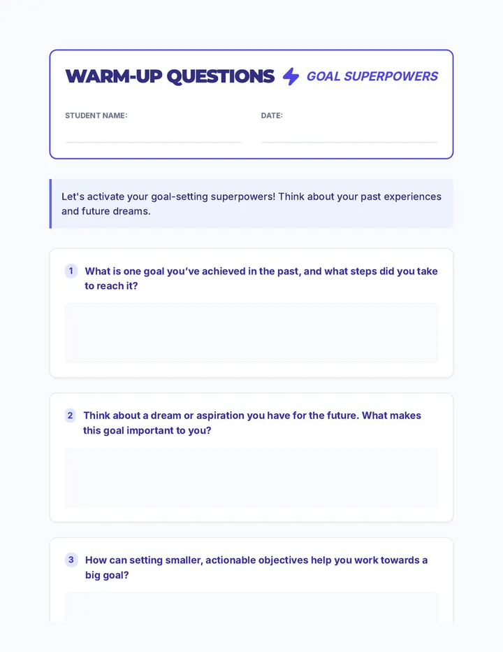 Goal Setting Warm Up Worksheet
