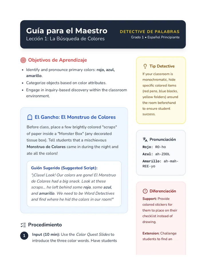 Color Monster Teacher Guide