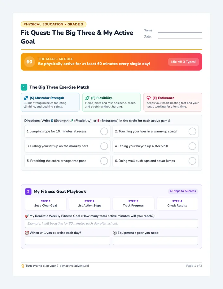 Fitness Power Worksheet