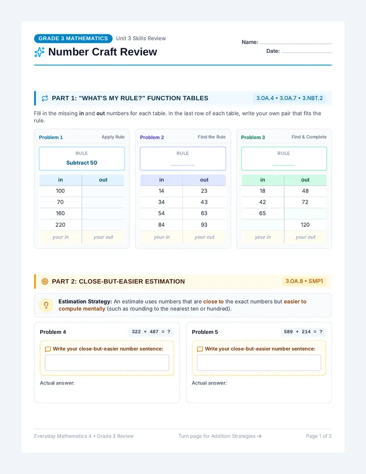 Number Craft Review Worksheet