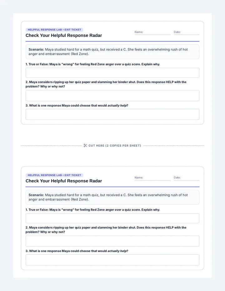 Helpful Action Exit Ticket