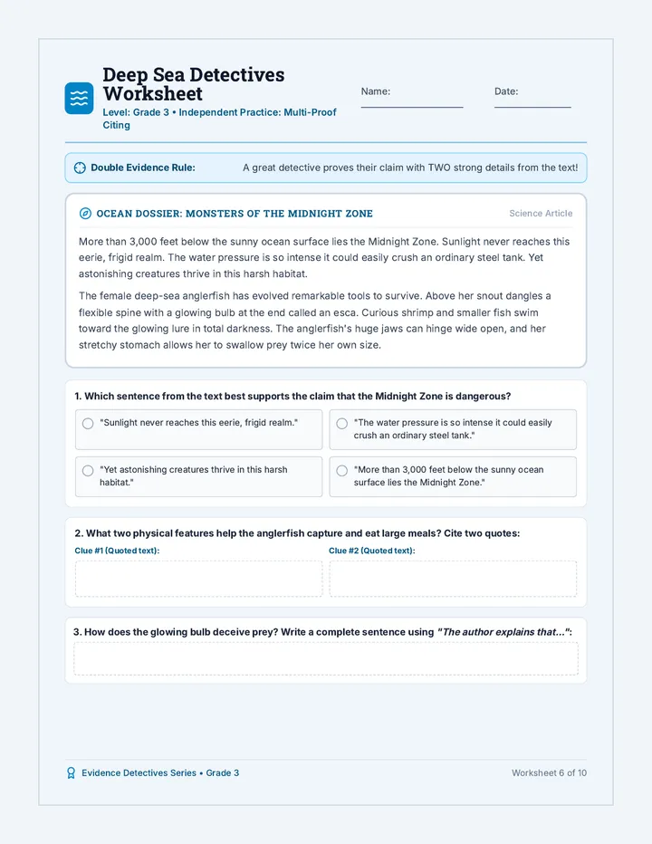 Deep Sea Detectives Worksheet